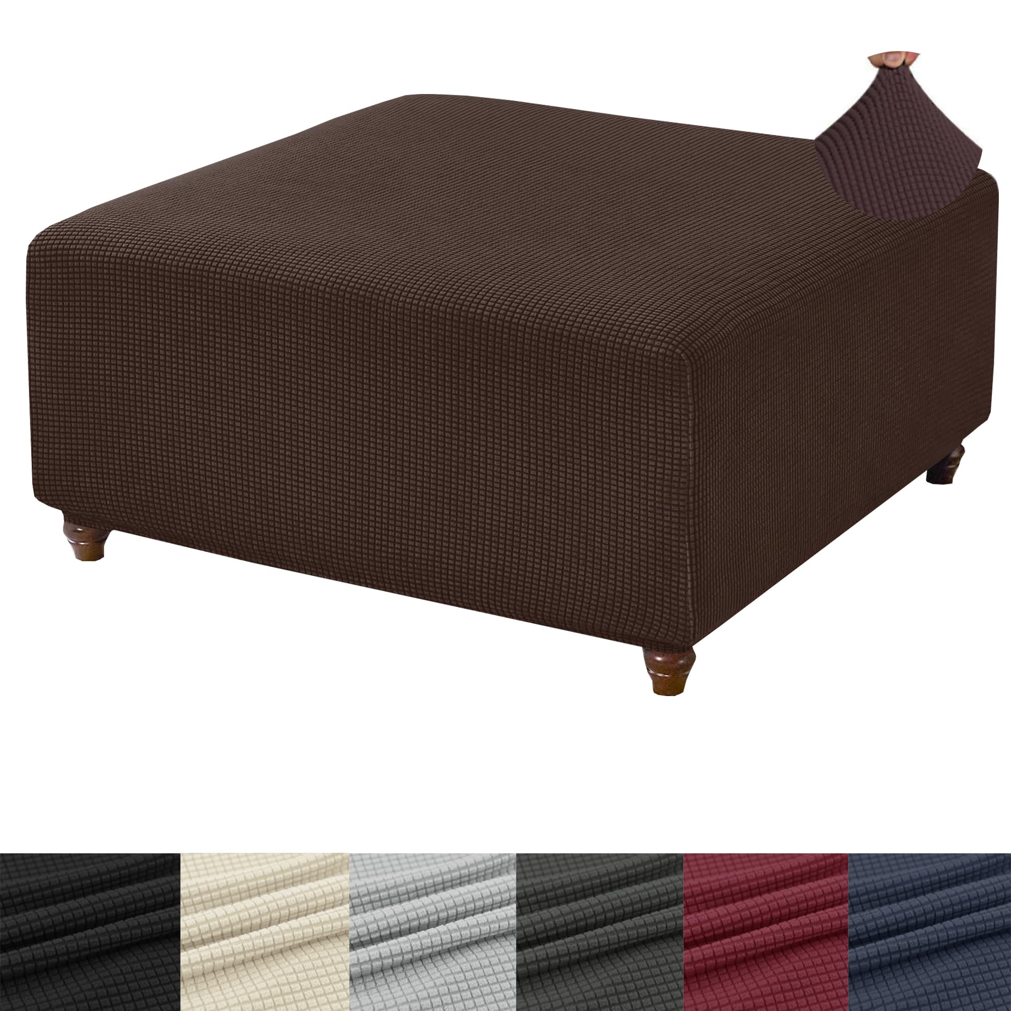 ANWUCHEN Knitted Jacquard Ottoman Cover - Thick Slipcover for Square Ottoman & Foot Stool with Elastic Bottom