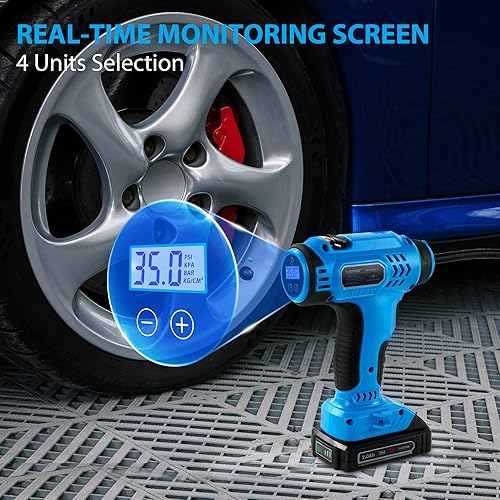 Miniatura 2 de WISETOOL Inflador de neumáticos inalámbrico compresor de aire para automóvil bomba portátil de neumáticos de automóvil de 20 V con manómetro digital