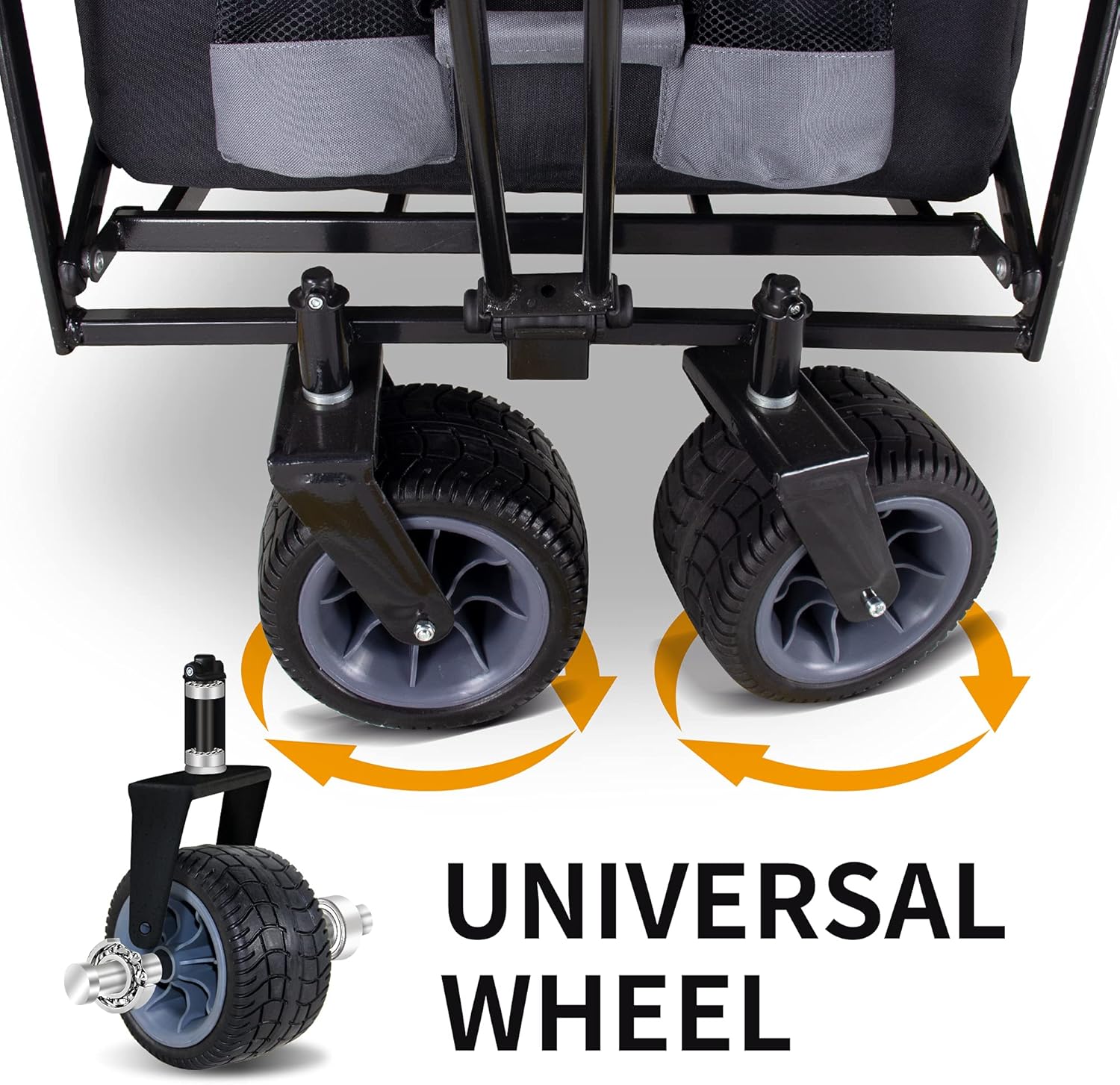 Uitility Folding Wagon | Heavy-Duty Collapsible Cart with Brakes & Adjustable Handle | for Gardening, Beach Trips, Camping, Shopping & Outdoor Transport (Black/Grey)