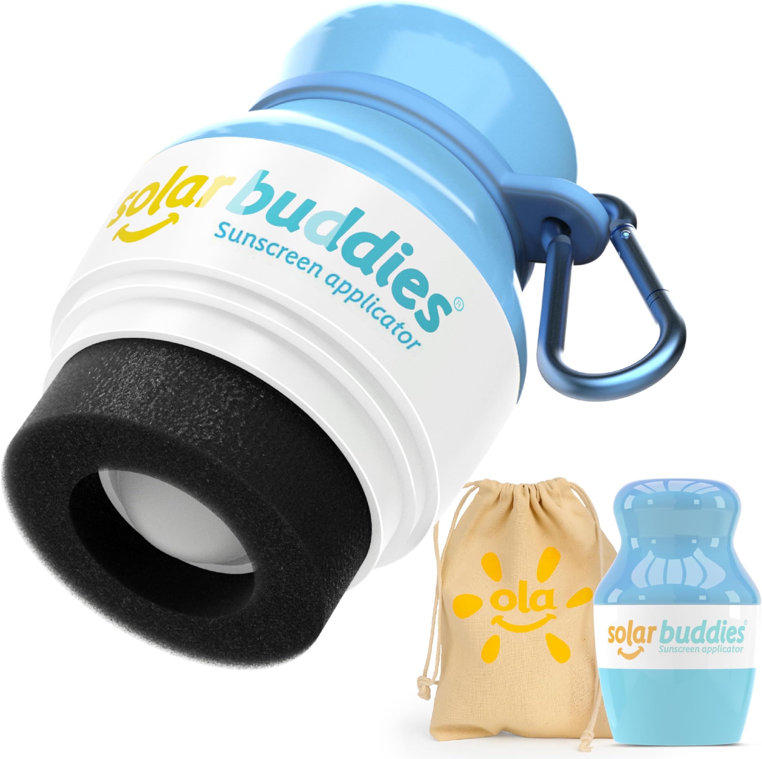 Blue Bag Bundle Set For Solar Buddies Refillable Roll On Sunscreen Suncream Applicator Bag Bundle With Applicator Carabina Clip For Families, Kids, Adults, Travel Set
