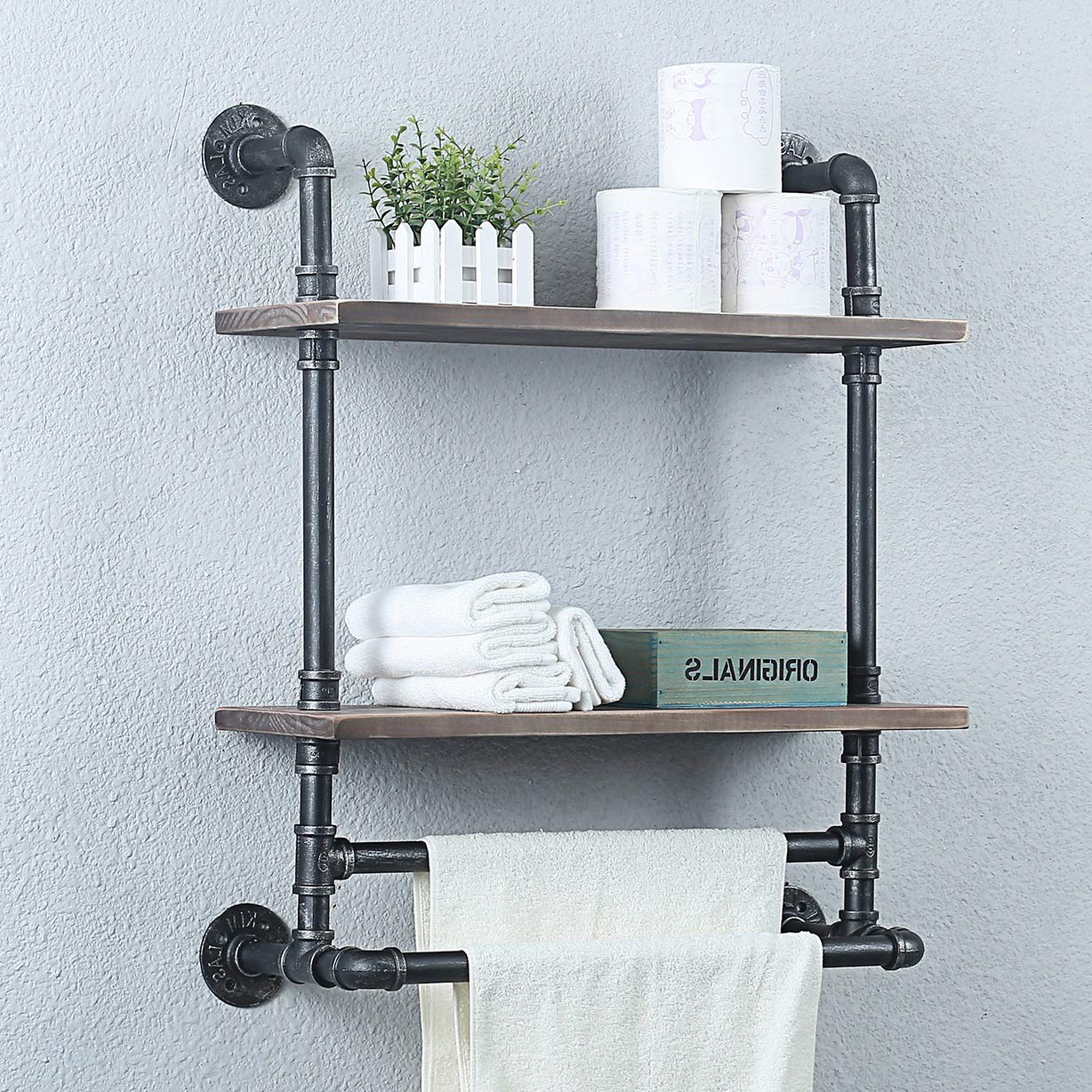 Buy Weven Industrial Pipe Bathroom Shelves Wall ed with 2 Towel Bar,2