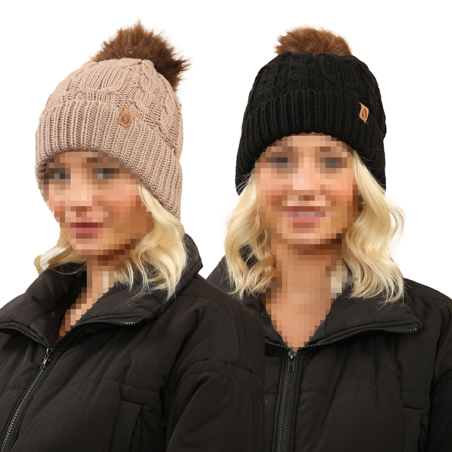 A2z Women's Pack A Hats 2 Pack Cable Knit Fur Bobble Beanie Pom Pom - Hat Lh3069 One Size