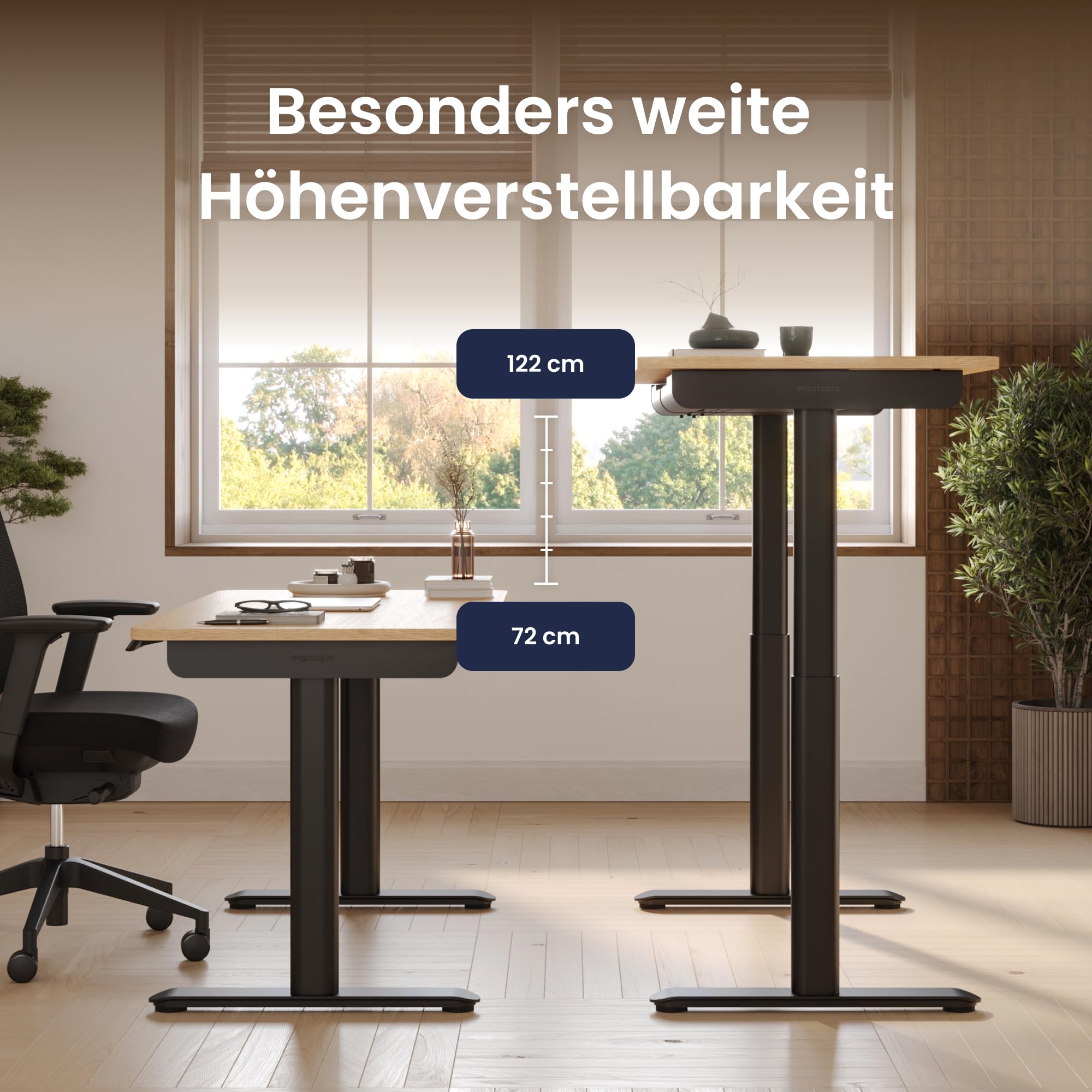 Ergotopia Desktopia One höhenverstellbarer Schreibtisch | elektrischer Schreibtisch höhenverstellbar | Bürotisch höhenverstellbar, Verstellbarer Tisch TÜV-geprüft, 7 Jahre Garantie 160x80 cm