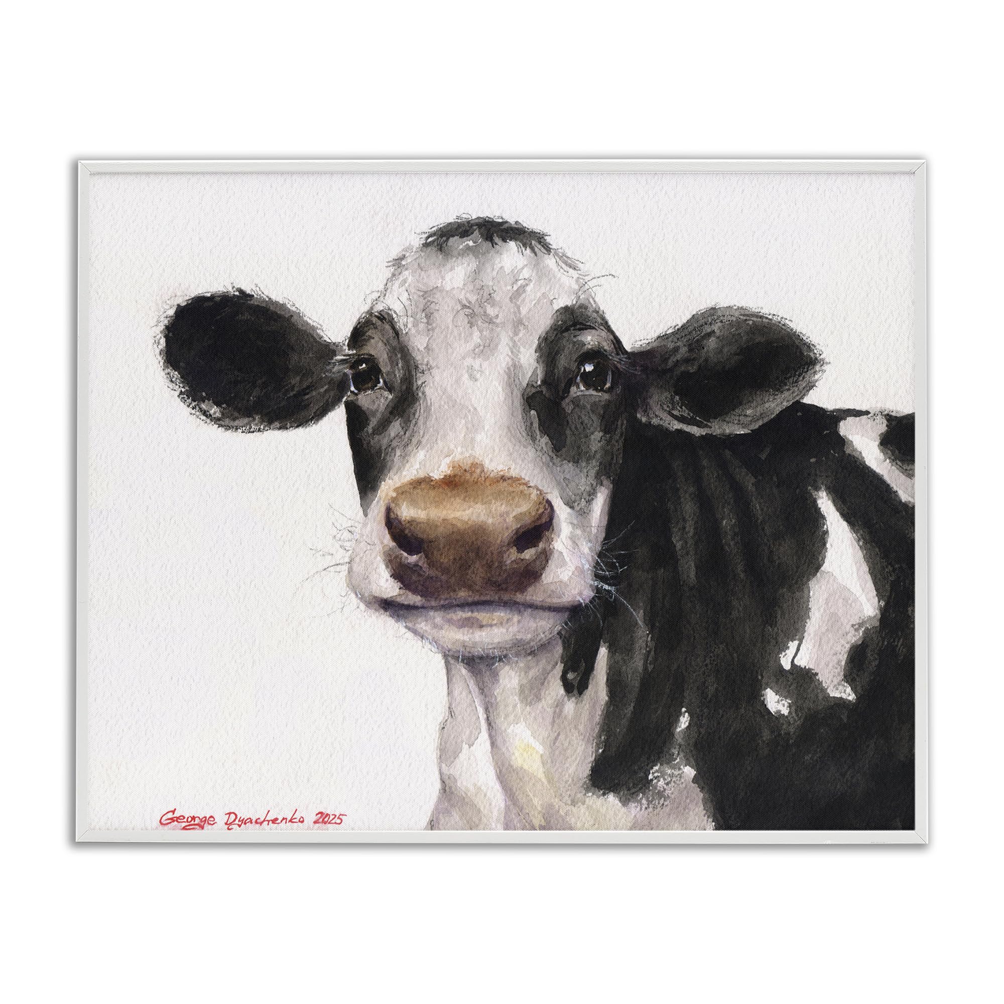 Stupell Industries Cute Cow with White Spots White Framed Giclee Art, design by George Dyachenko, 24 x 30