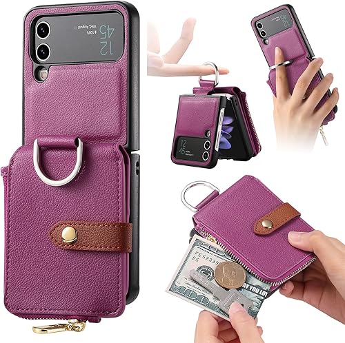 Asuwish Compatible con Samsung Galaxy Z Flip 4 5G 2022 - Funda tipo cartera y ranura para tarjetas, anillo con cierre magnético, a prueba de golpes,