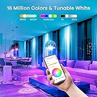 Vista 4 de Linkind Bombillas inteligentes WiFi, bombilla de luz Alexa que funciona con Alexa, Google Home, bombilla RGBTW de cambio de color de 16 millones