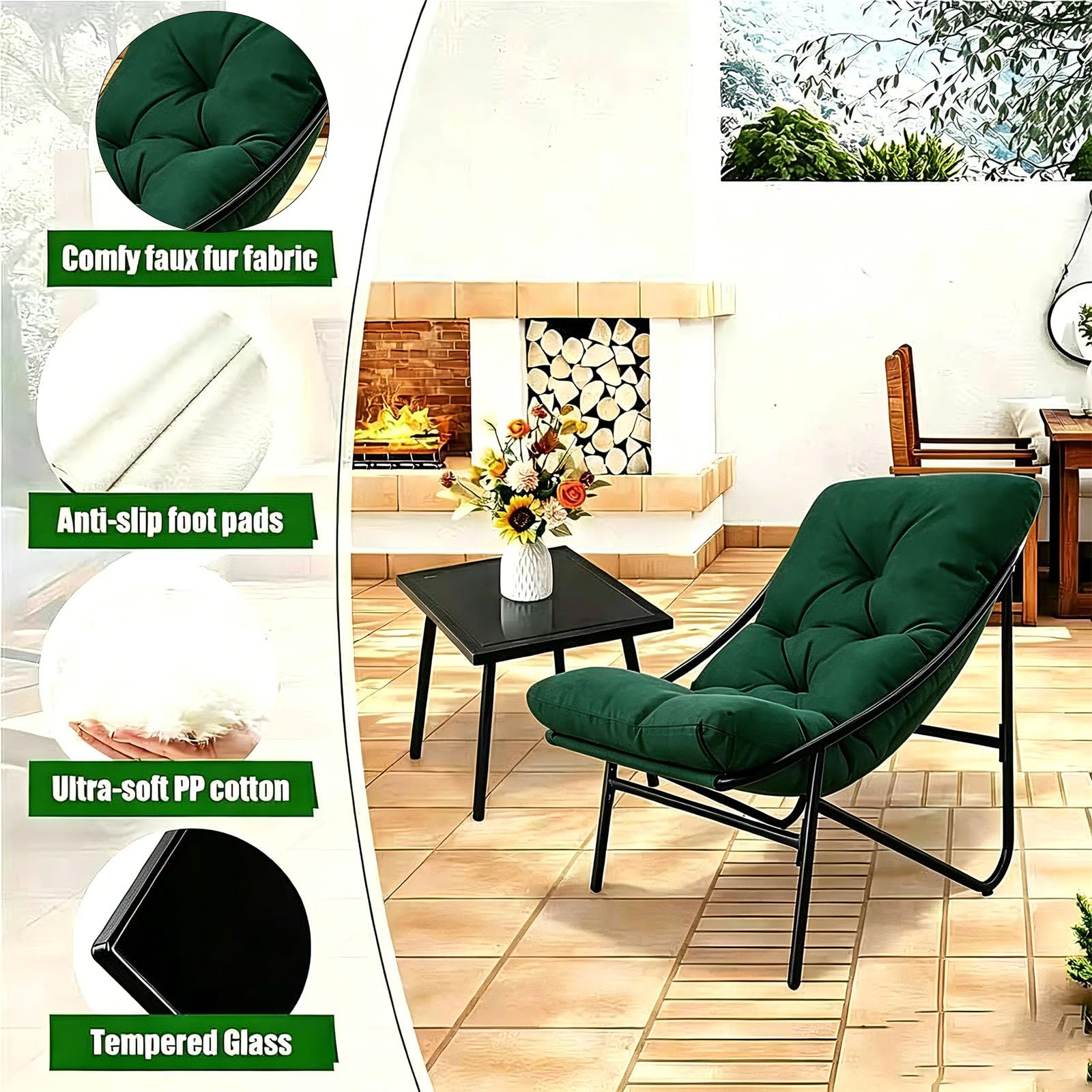 Balkonmöbel Set 3 teilig, Terrassenmöbel 2 Stühle mit Sitzkissen und Tisch, Gartentisch mit Stühlen, Balcony Furniture, Balkonmöbel Set für Kleinen Balkon, für Terrasse, Balkon (Grün, 90 x 69 x 80CM)