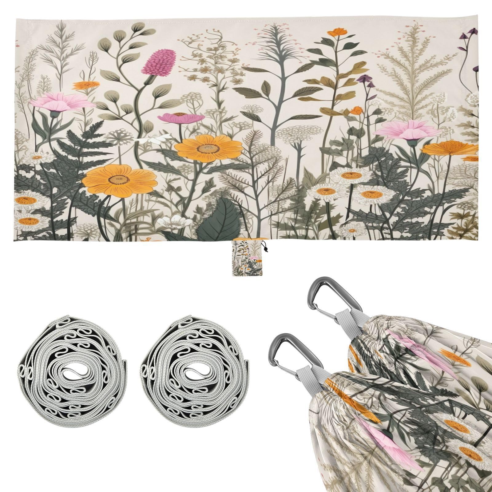 Haskirky Wild Flower Camping Hammock, Single Portable Hammocks with Tree Straps & Attached Carry Bag, 330Lbs Capacity Perfect for Outside Indoor Hiking Beach Backpack Travel