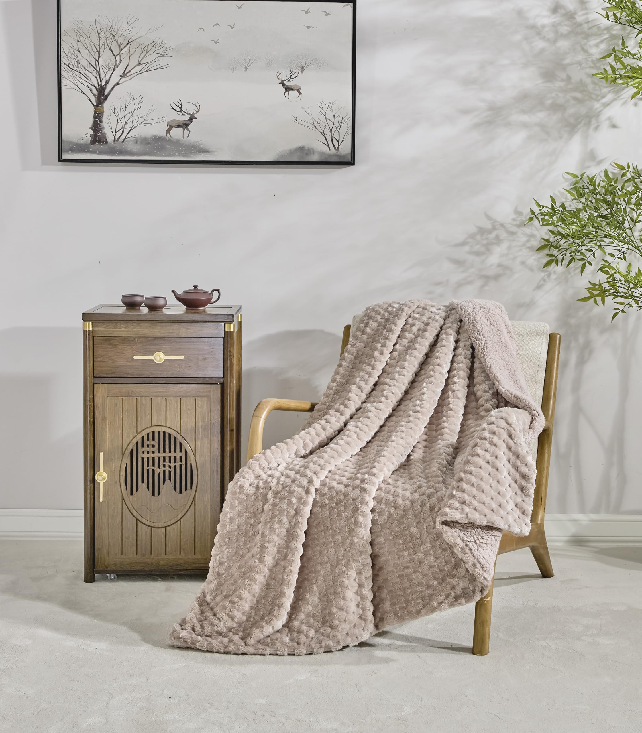 Miracle Home. Coperta in pile reversibile in microfibra perla flanella vellutata e Sherpa 280GSM-180GSM, morbida, calda e leggera, lavabile in lavatrice, 220 x 240. Marrone