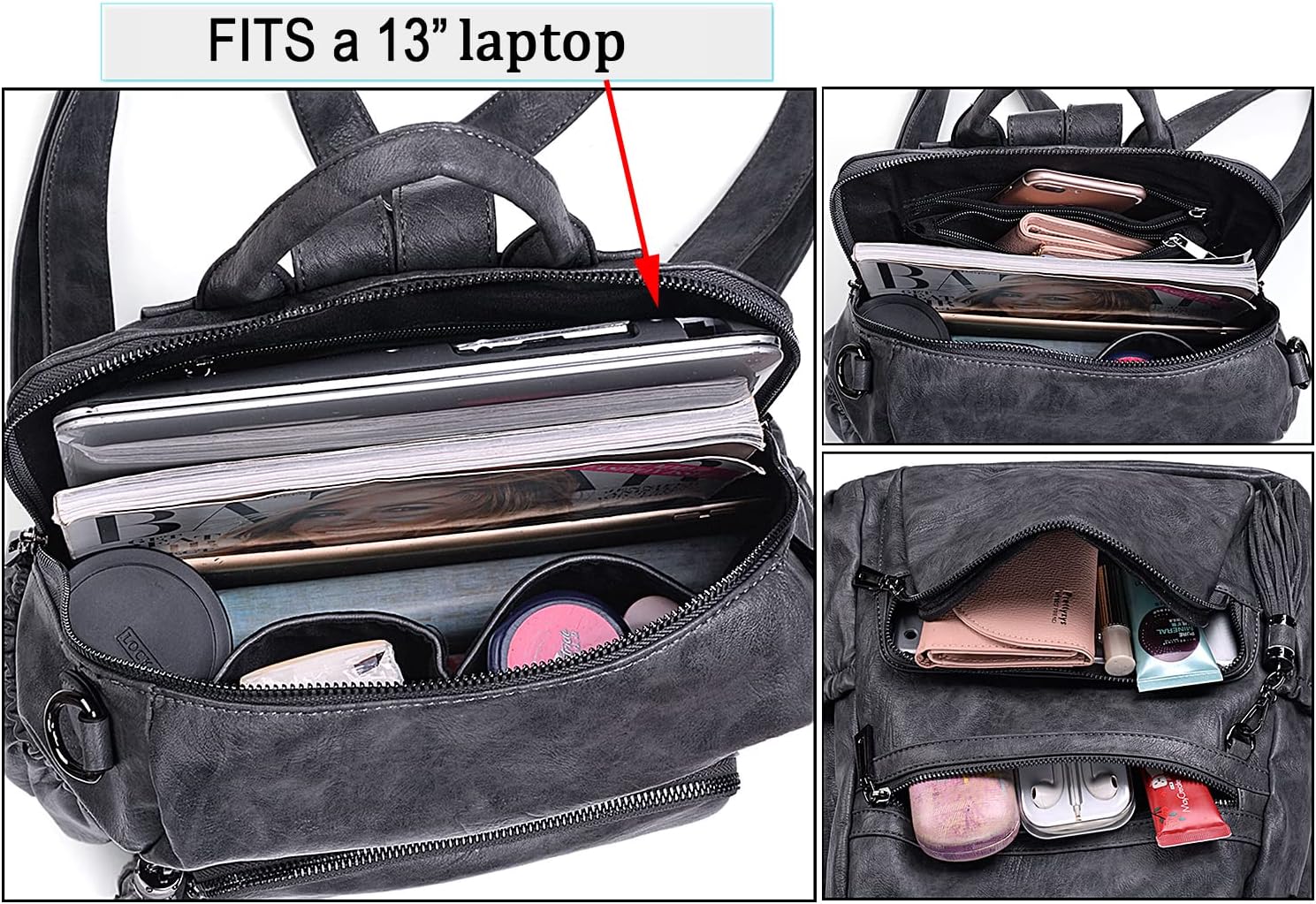 UTO Women Backpack Purse Leather Vegan Ladies Fashion Designer Rucksack Convertible Travel Shoulder Bag with Tassel - Image 3