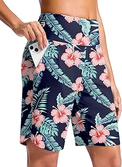 G Gradual Women's 9" Long Swim Board Shorts High Waisted Quick Dry Beach Swimming Shorts for Women with Pockets Liner