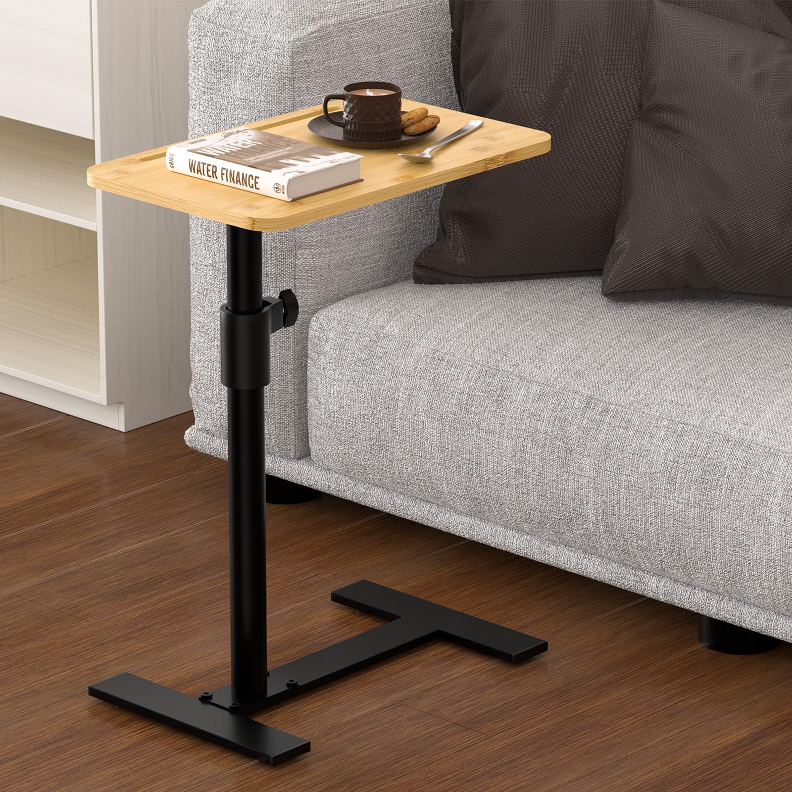 Novamer Sofa Armrest Tray Table - 360° Swivel TV Trays - Height Adjustable Side Table for Bed or Chair with Phone & Tablet Slots - End Tables for Small Spaces (Standard, Fair)