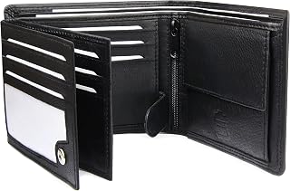 Frentree Men's Nappa Leather Wallet with RFID Protection, 12 Card Slots, Reclining Coin Purse, Black, Black, Classisch, Lying Format