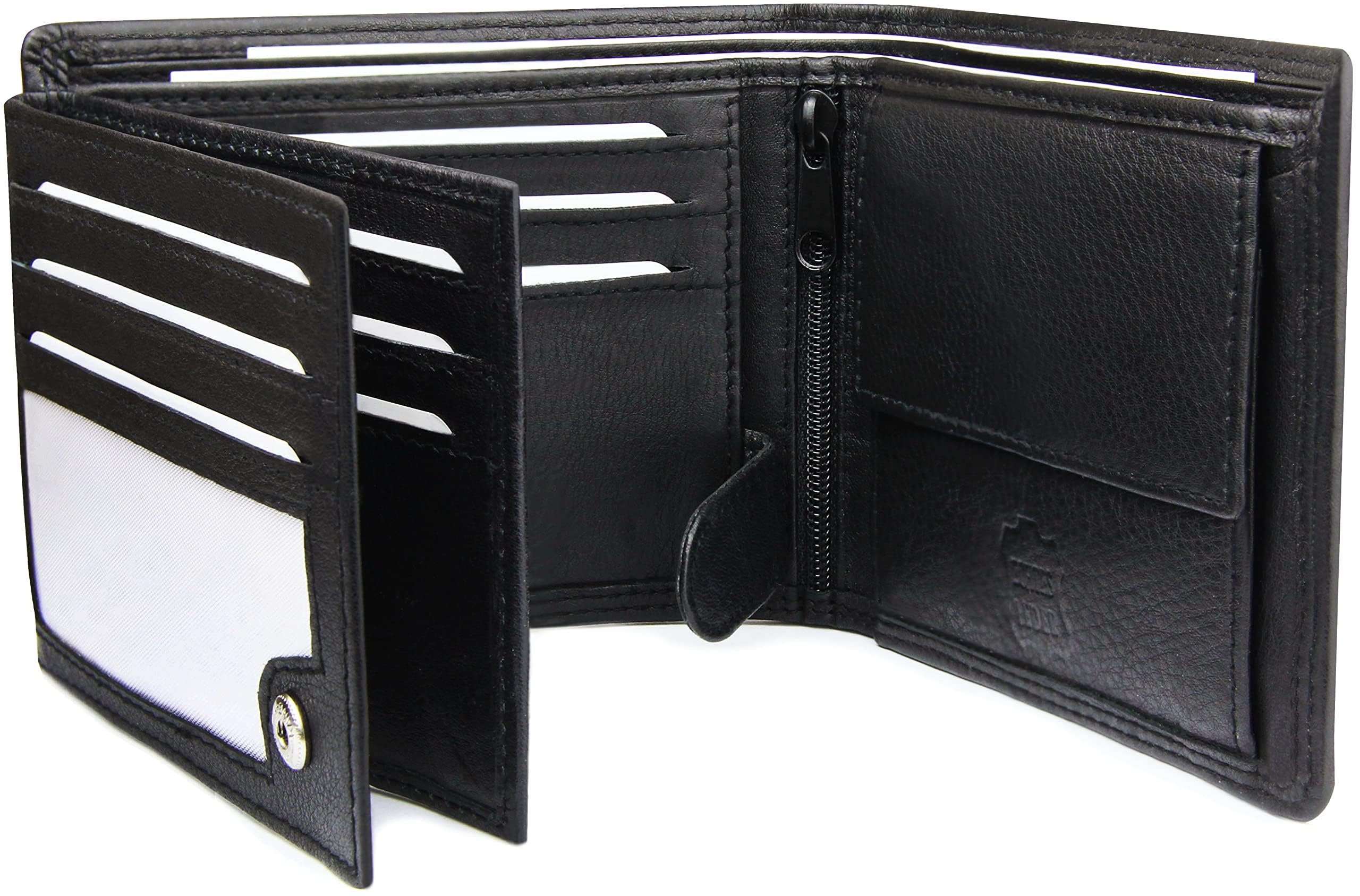Frentree® Męski portfel ze skóry Nappa z ochroną RFID, 12 przegródek na karty, format poziomy, czarny, czarny, Klassisch, Format poziomy