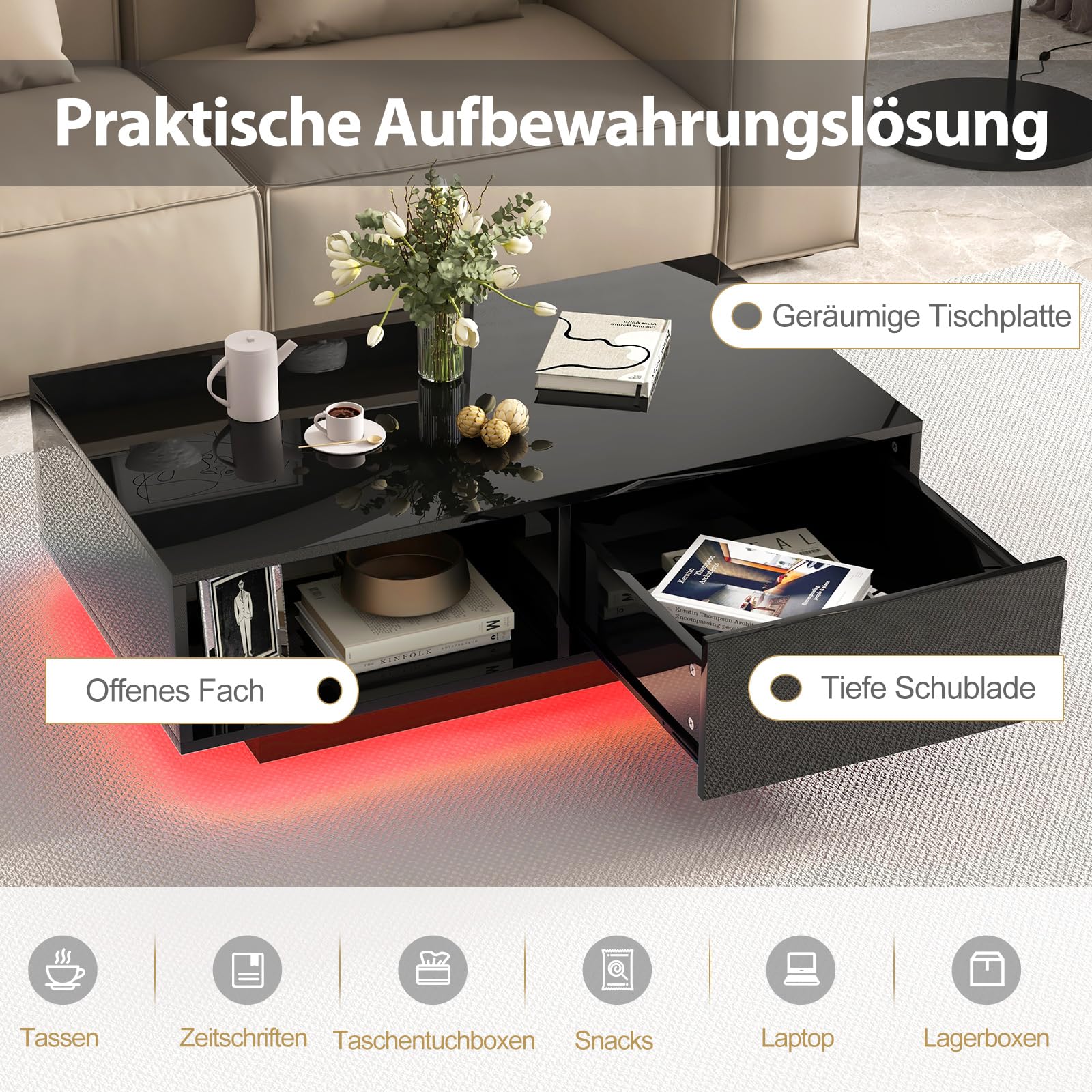 Salontafel Wit Hoogglans Verlichting