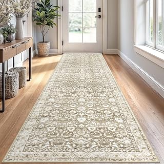 Lansny Runner Rug 2.6x10, Beige Tan White Washable Long Hallway Rug Runner Non-Slip Soft Kitchen Runner Thin Printed Faux Wool Super Soft Carpet for Entryway Bedroom Laundry Room Indoor Home Decor