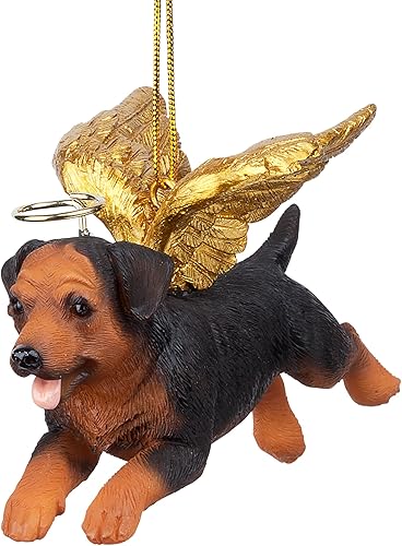 Miniatura 30 de Design Toscano Pitbull Dog Angel - Adorno navideño para árbol de Navidad, 4 pulgadas, resina de piedra fundida, acabado marrón y dorado Marrón