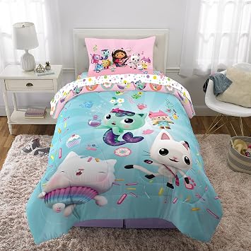 Franco Gabby's Dollhouse Kids Bedding Super Soft Microfiber Comforter and Sheet Set, 4 Piece Twin Size, (Officially Licensed Product)