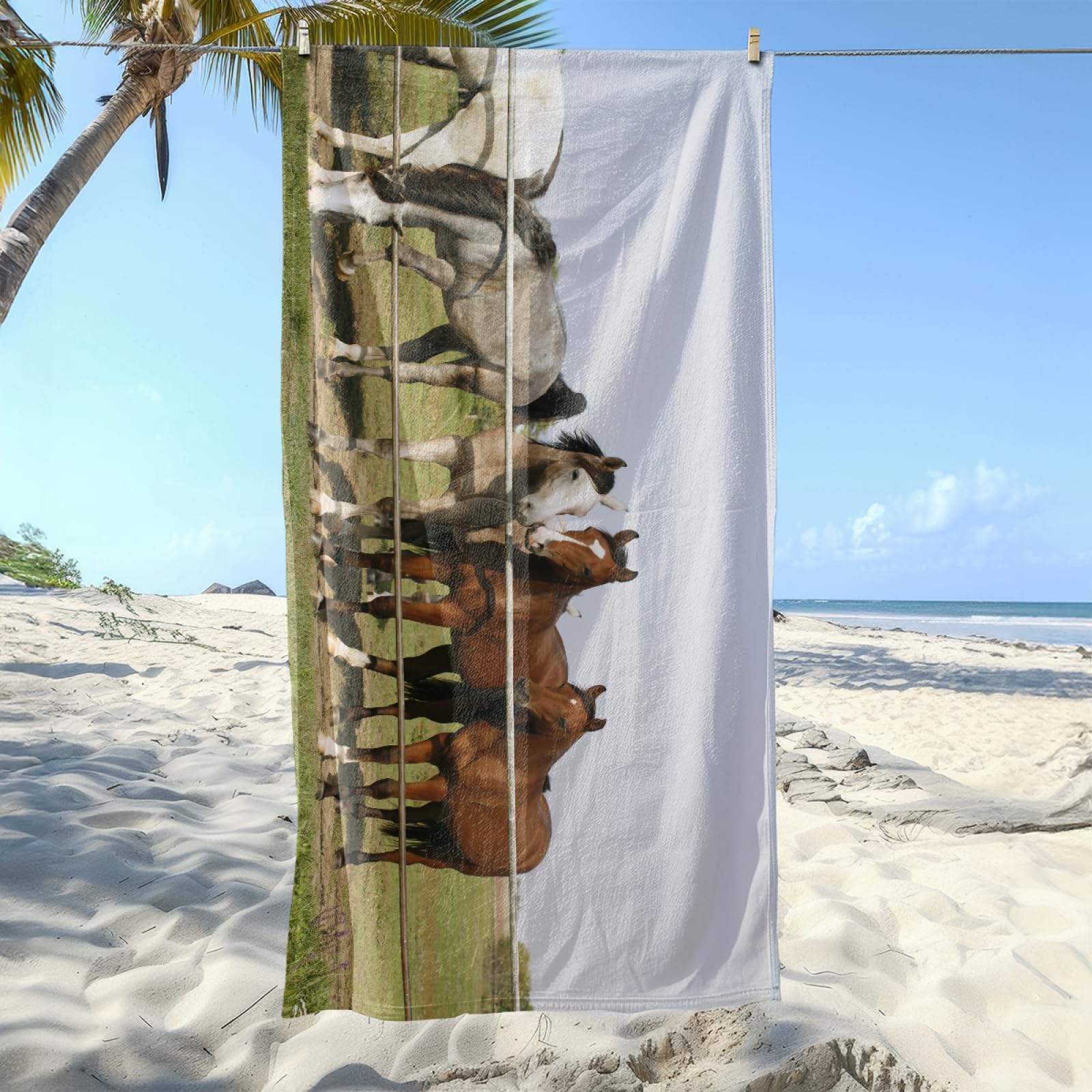 Serviette de Plage Cheval Brun Vert Serviette de Bain Sport Piscine Toilette Microfibre Piscine Anti Sable Drap de Plage Bain xxl Ultraléger Portable Towel Absorbant Séchage Rapide 200x220cm