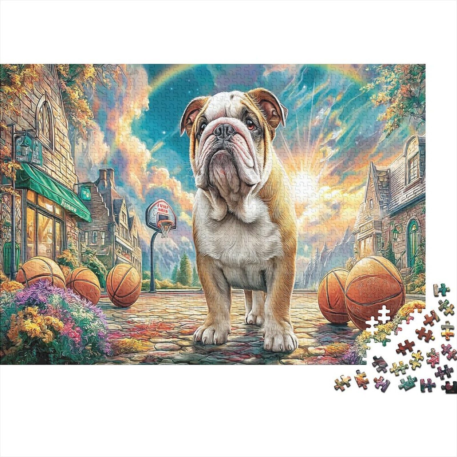 EnglishBulldog Adult BasketballSceneJigsaws 1000Pc Recycled Paper for Women Gifts for Men Jigsaw Puzzle Decompression Home Activity Gift 70x50cm/1000pcs