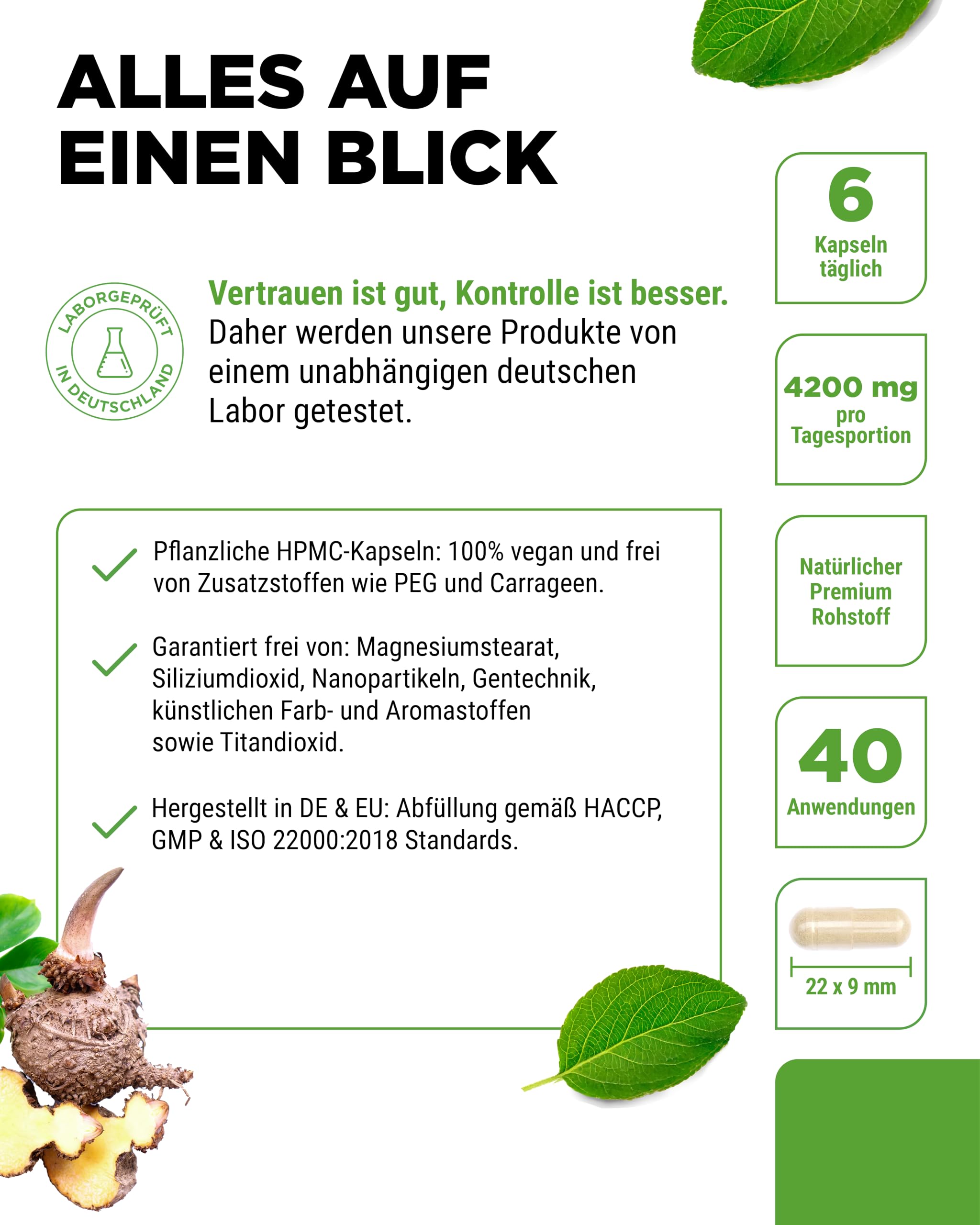 vit4ever Glucomannan Konjak-Wurzel - 240 Kapseln - 4200 mg Tagesportion | mit Chrom optimiert, hochdosiert, vegan