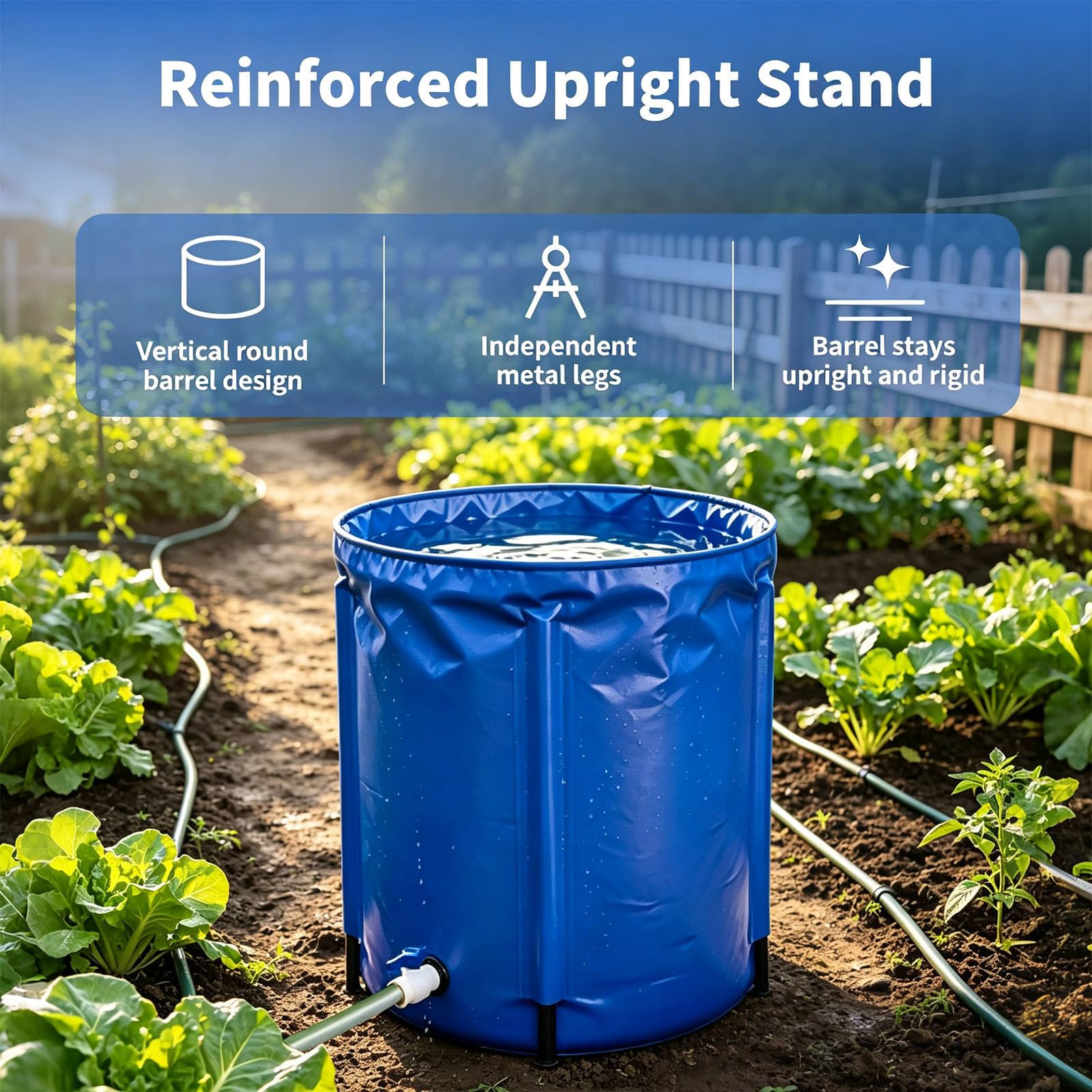 Faltbare Regentonne, Tragbarer Wassertank Mit Ablassventil 300L | Verstärkter Rahmen Und 3-Lagiges PVC-Material, Ideal Für Gartenbewässerung, Fischzucht Und Notfallbevorratung