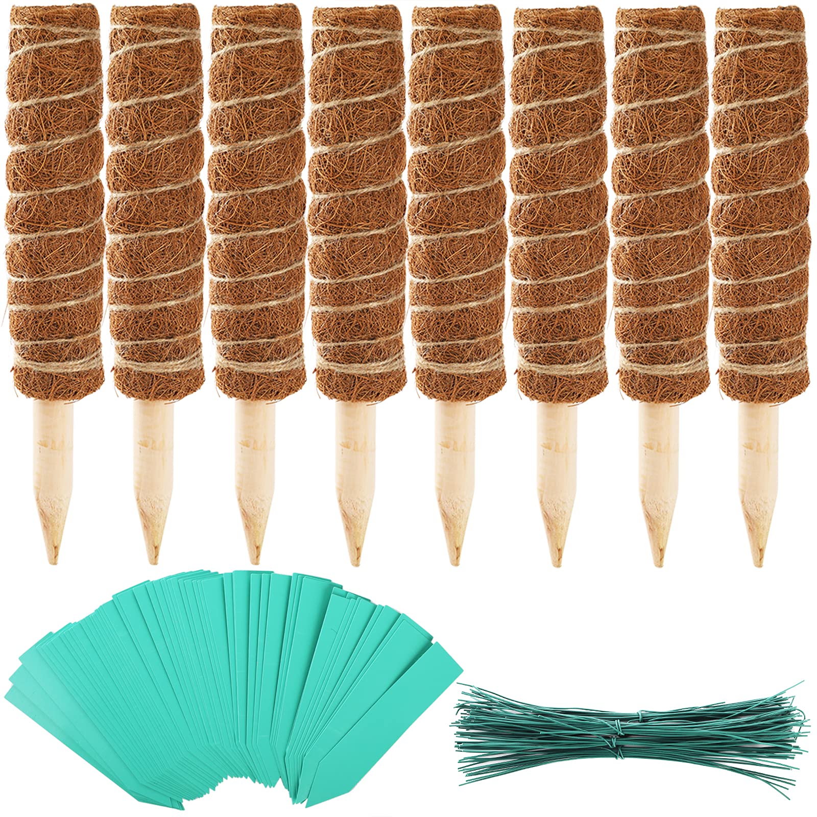 Lawei 8 Pack 12 Inch Coir Moss Pole, Coco Totem Pole Coir Moss Stick for Creepers Plant Support Extension, Climbing Indoor Plants