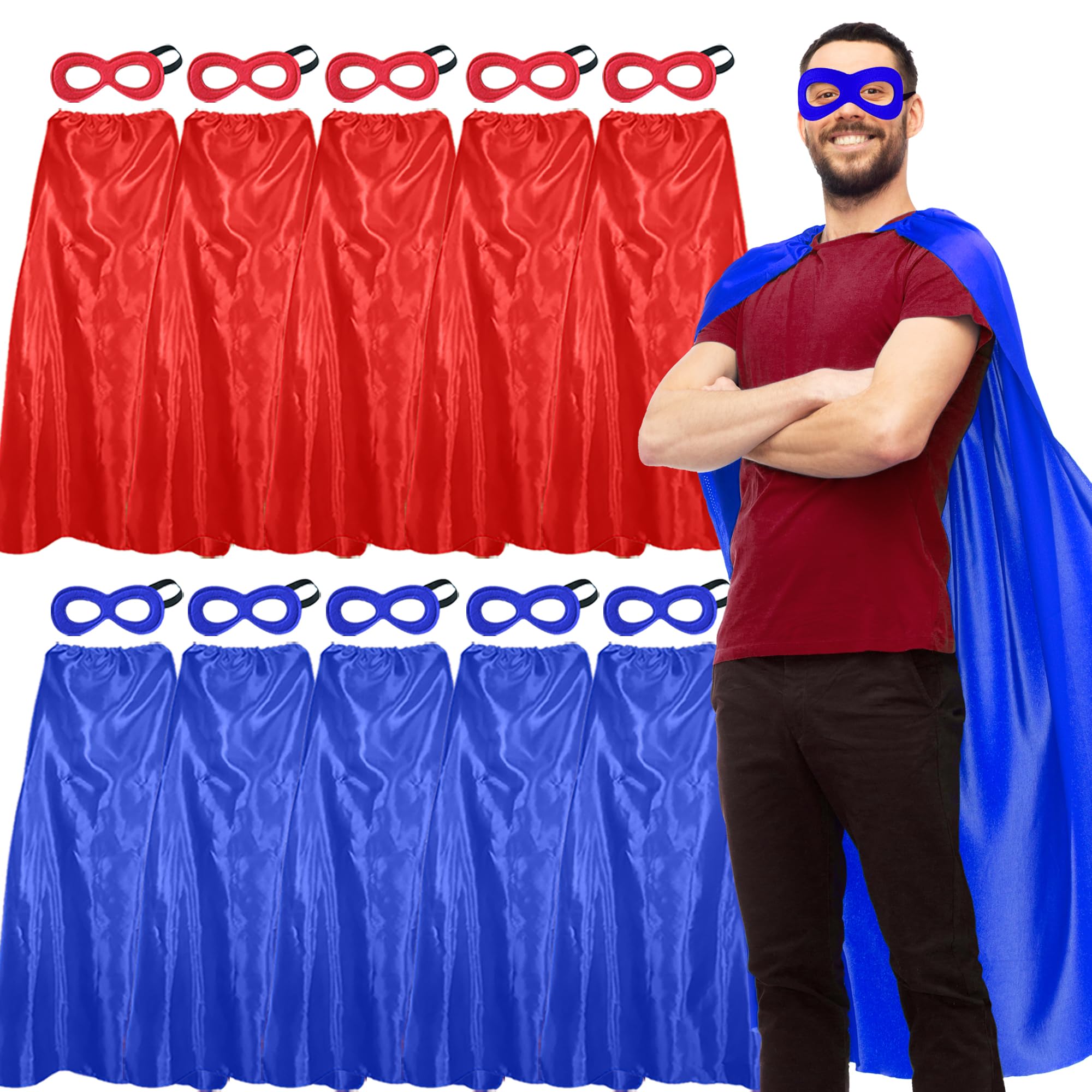 D.Q.Z Bulk Superhero-Capes and Masks for Adults Super Hero Group Costume Dress Up Team Building Halloween Party,10 Pack, Blue Red, 140cm*90cm