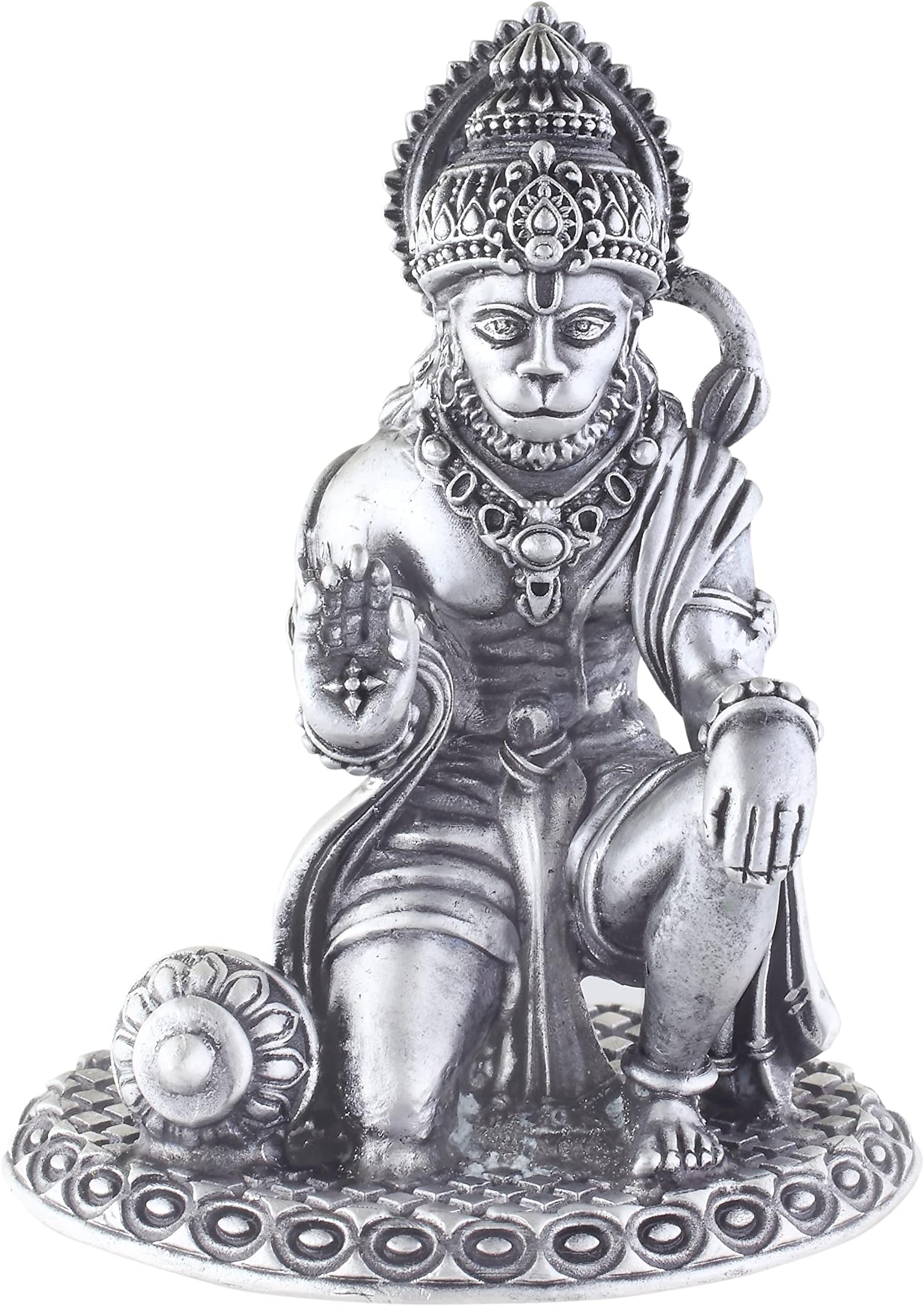 Silver Hanuman Murti for Car Dashboard, Home & Office Use Made in Pure 925 Solid Chandi Metal Idol of Bajrang Bali Antique Gift Item for All Occasions & Festivals