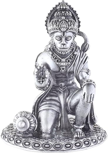 PRD CARATCAFE Silver Hanuman Murti for Car Dashboard, Home &amp; Office Use Made in Pure 925 Solid Chandi Metal Idol of Bajran...