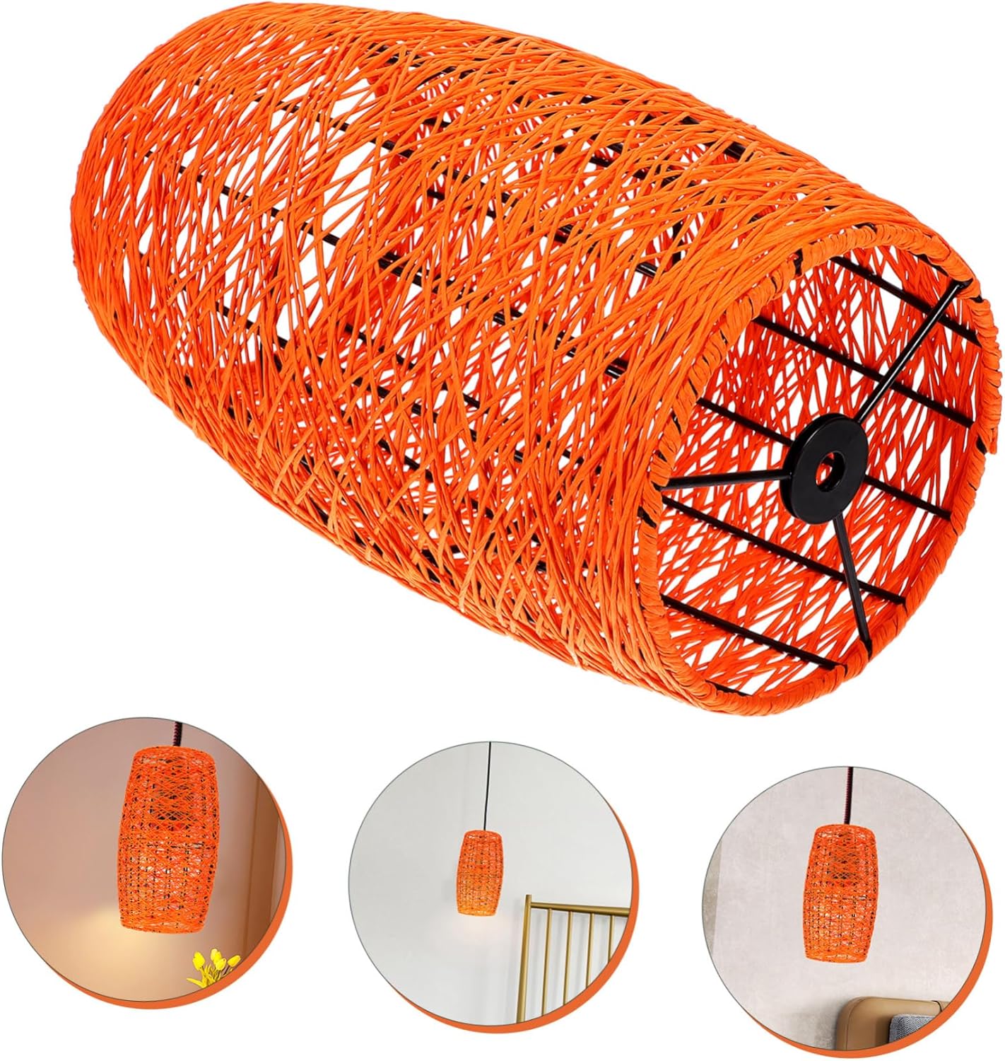 NUOBESTY Woven Rattan Lampshade Rustic Style Hanging Lamp Industrial Decor for Home Lighting
