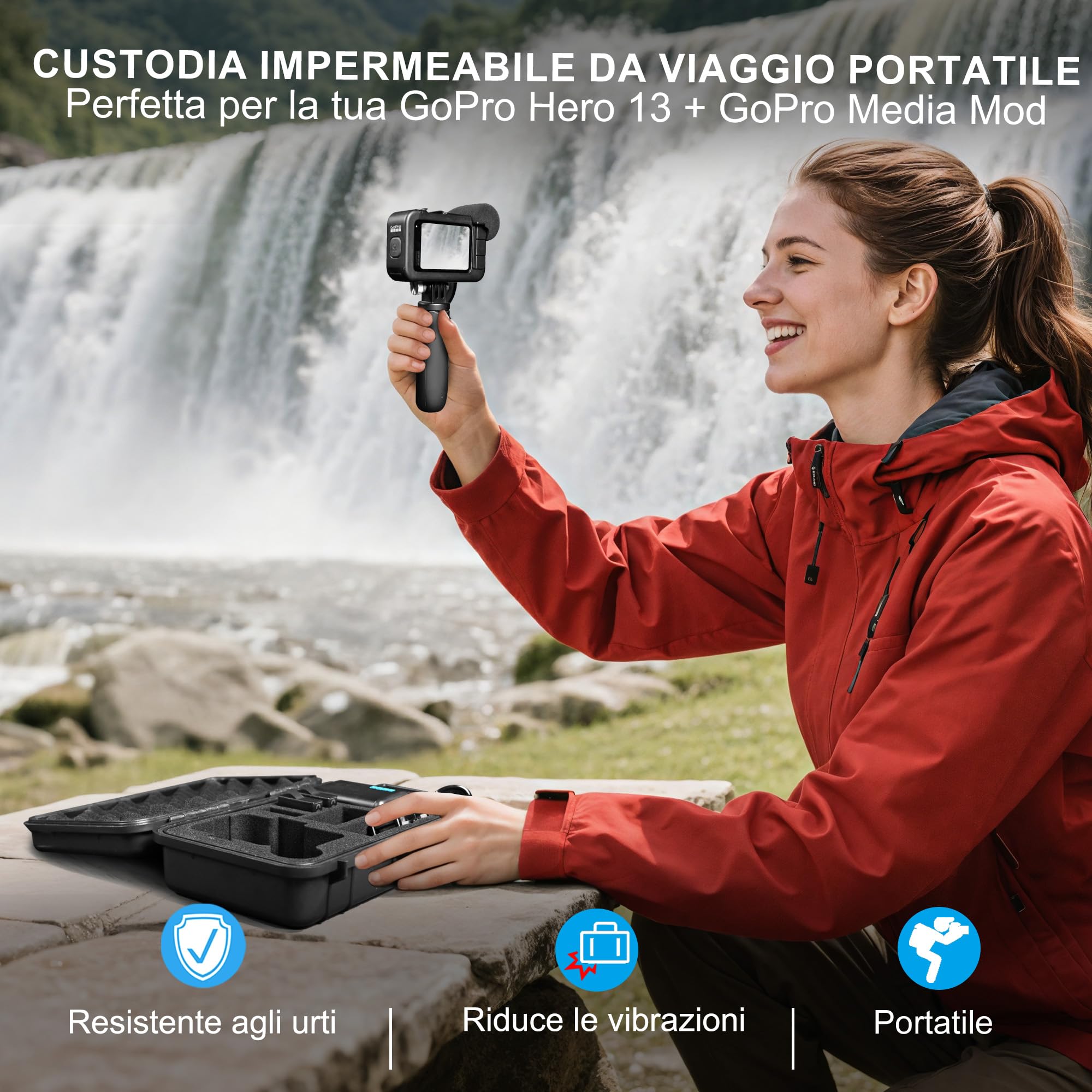 Lekufee Custodia Rigida Impermeabile da Viaggio per Gopro Hero 13/12 / 11/10 / 9, Gopro LIT Hero, Hero 4K, Media Mod e altri accessori (solo custodia e borsa)