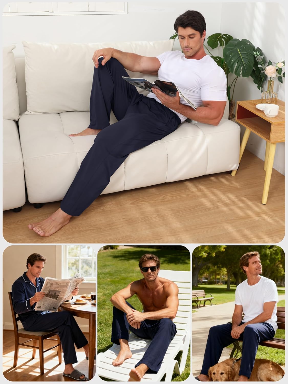 Men's Cotton Pajama Pants Soft Sleep Lounge Pants with Pockets & Drawstring Sleepwear PJ Bottoms for Men - Image 6