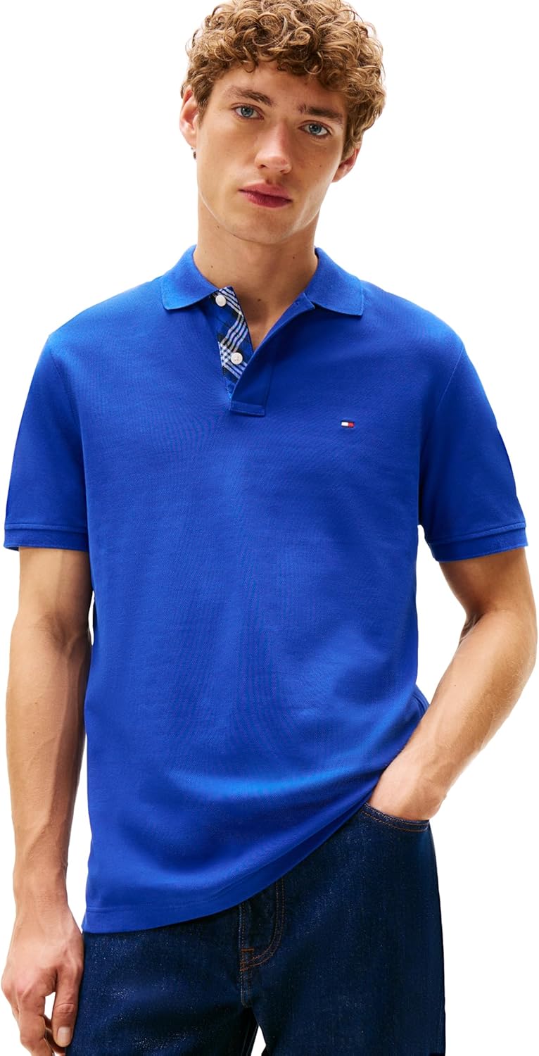 Tommy Hilfiger Men's Short Sleeve Casual Polo Shirts in Regular Fit with Stretch and Hidden Placket Design