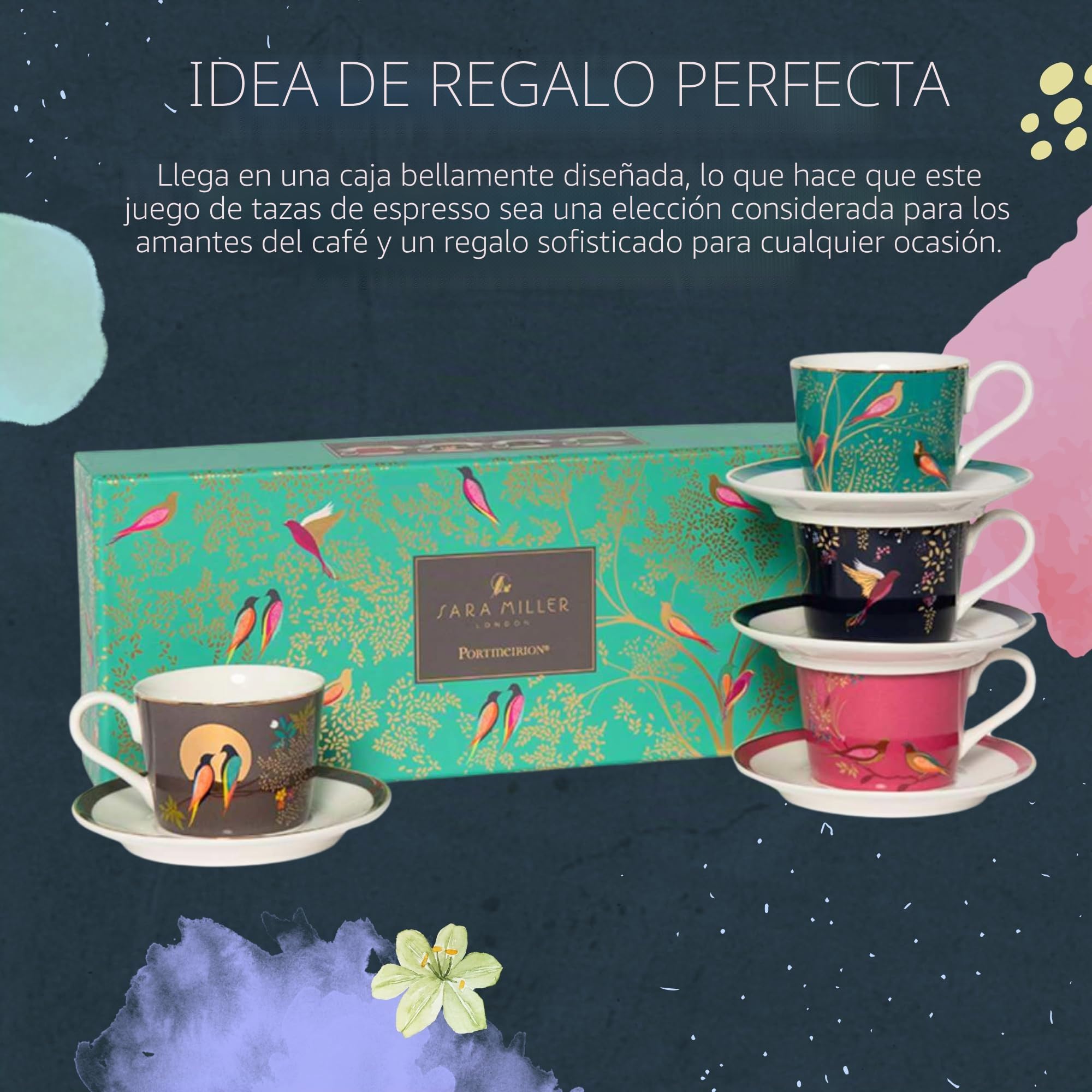 Sara Miller SMC79194-XG London Chelsea Collection - Juego de 4 tazas y platillos para café expreso (porcelana)
