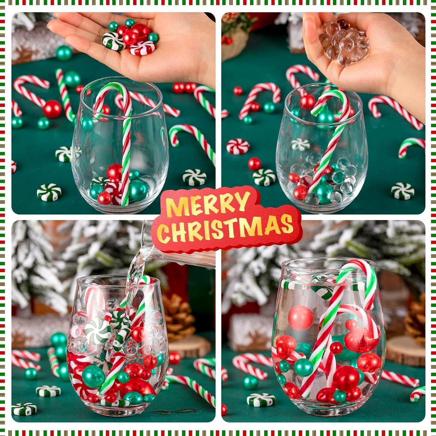 240Pcs Christmas Vase Filler, Floating Beads for Vases Fillers Decor | Fake Candy Cane Beads Pearls, For Table Decorations Centerpieces