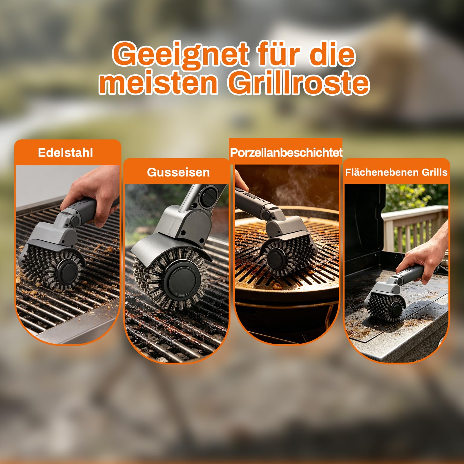 Elektrische Grillbürste, 3 in1 Kabelloser BBQ-Reiniger – 3 Wechselbare Köpfe,