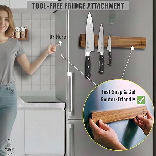 Miniatura 5 de 4 YORVOY Magnetic Knife Holder for Wall-16 inches long Kitchen Organizer- No Drilling Knife Magnetic Strip- Compact Utensil Holder- Acacia Wood