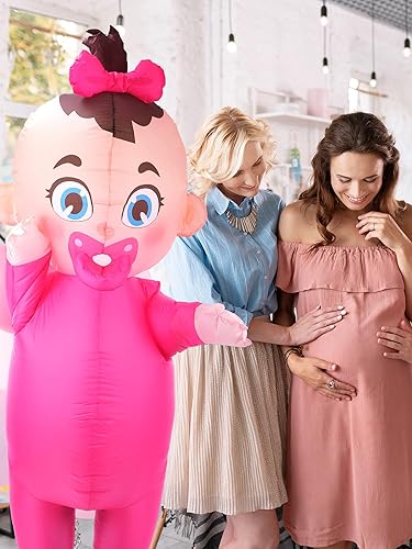 Miniatura 5 de Ramede Disfraz inflable gigante de bebé de 96 pulgadas, disfraz de revelación de género para niño y niña, disfraz para adultos, baby shower, fiesta