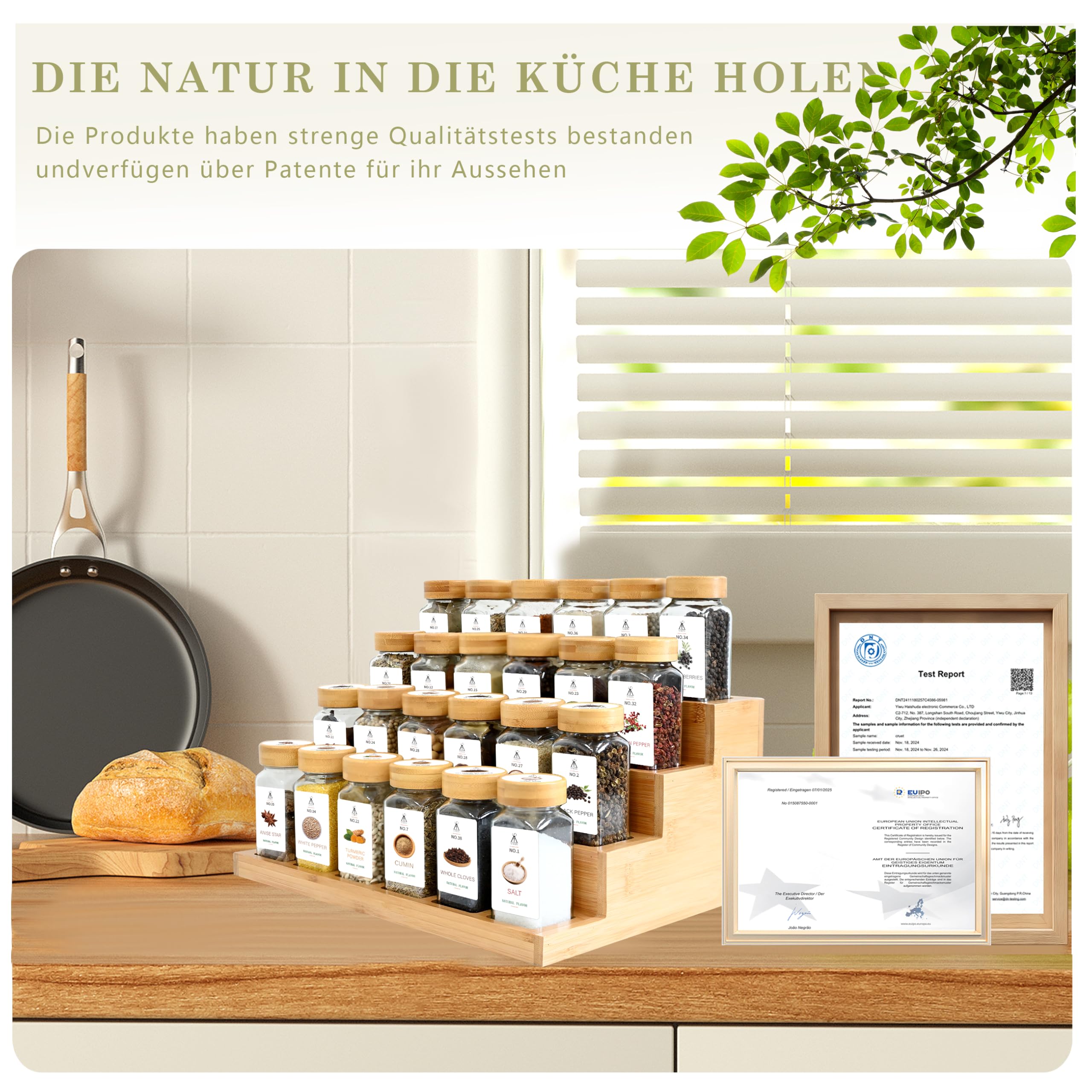 SAEIV Gewürz Organizer 24x120ml 2in1 Bambusregal FCM® gewürzdosen gewürzgläser eckig gewürzgläser glas gewürzbehälter gewürze set spice jars gewürzgläser leer gewürzstreuer glas mit Edelstahltrichter