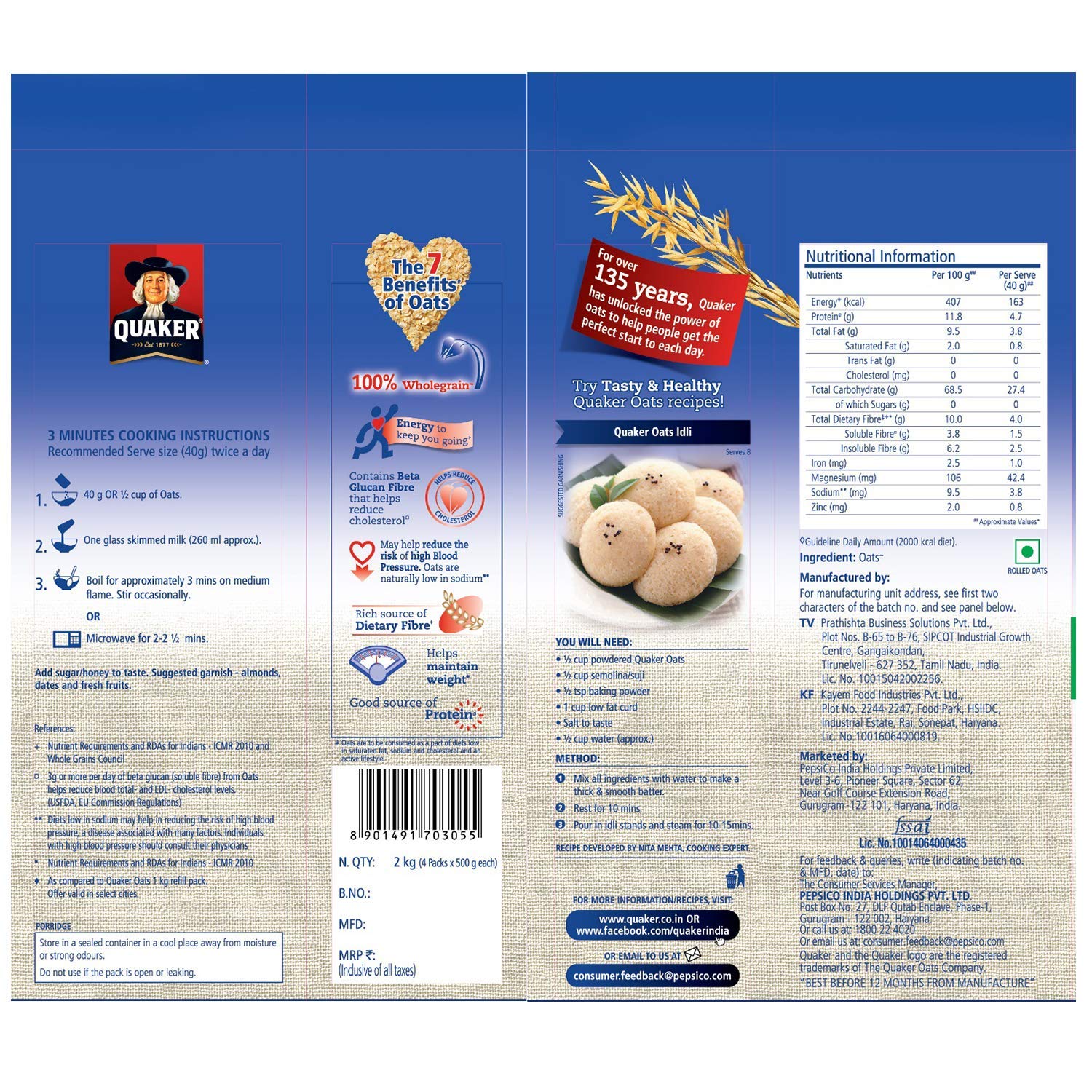 Quaker Oats Porridge 2 kg Pack Nutritious Breakfast Cereals Easy