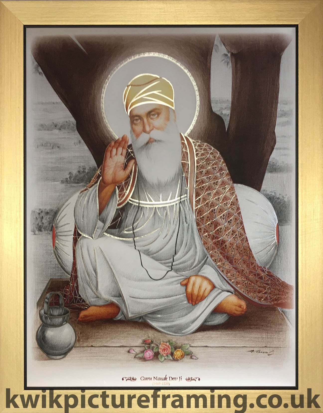 Kwik Picture Framing Ltd Gold Guru Nanak Dev Ji Original Print Photo Picture Framed - 23 X 18 | Frame
