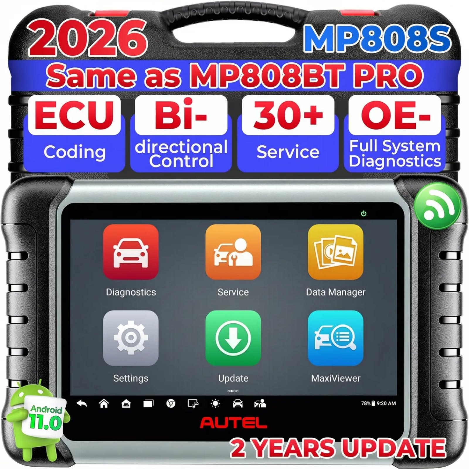 Autel MaxiPRO MP808S OBD2 Diagnosegerät Auto, 2026 KFZ Scanner mit 2 Jahren Updates(650€), ECU Codierung wie MP900-BT MS906PRO, 31+ Dienst, 3K+ Bidirektionaler Tests, Up von MX900 MP808BT PRO MK900BT