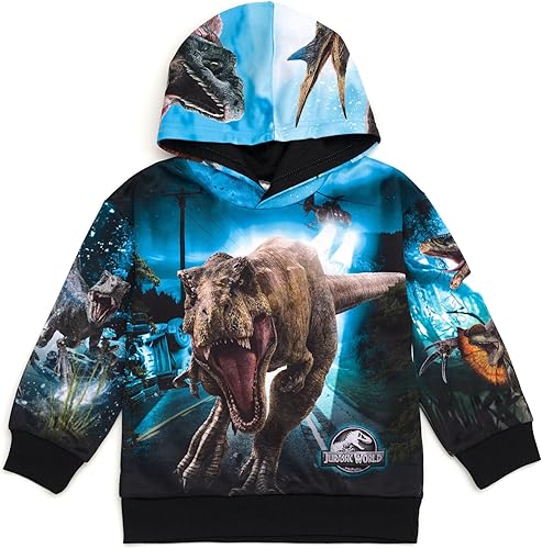 Jurassic World Jurassic Park - Sudadera con capucha de forro polar T-Rex azul para niños pequeños y grandes