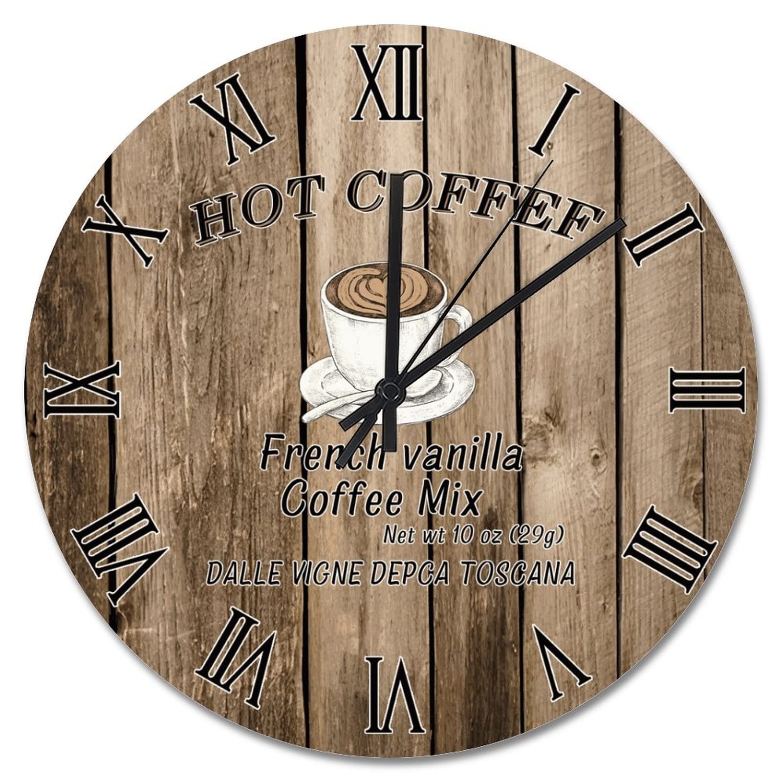 Horloge murale silencieuse vintage café de 38,1 cm effet bois marron