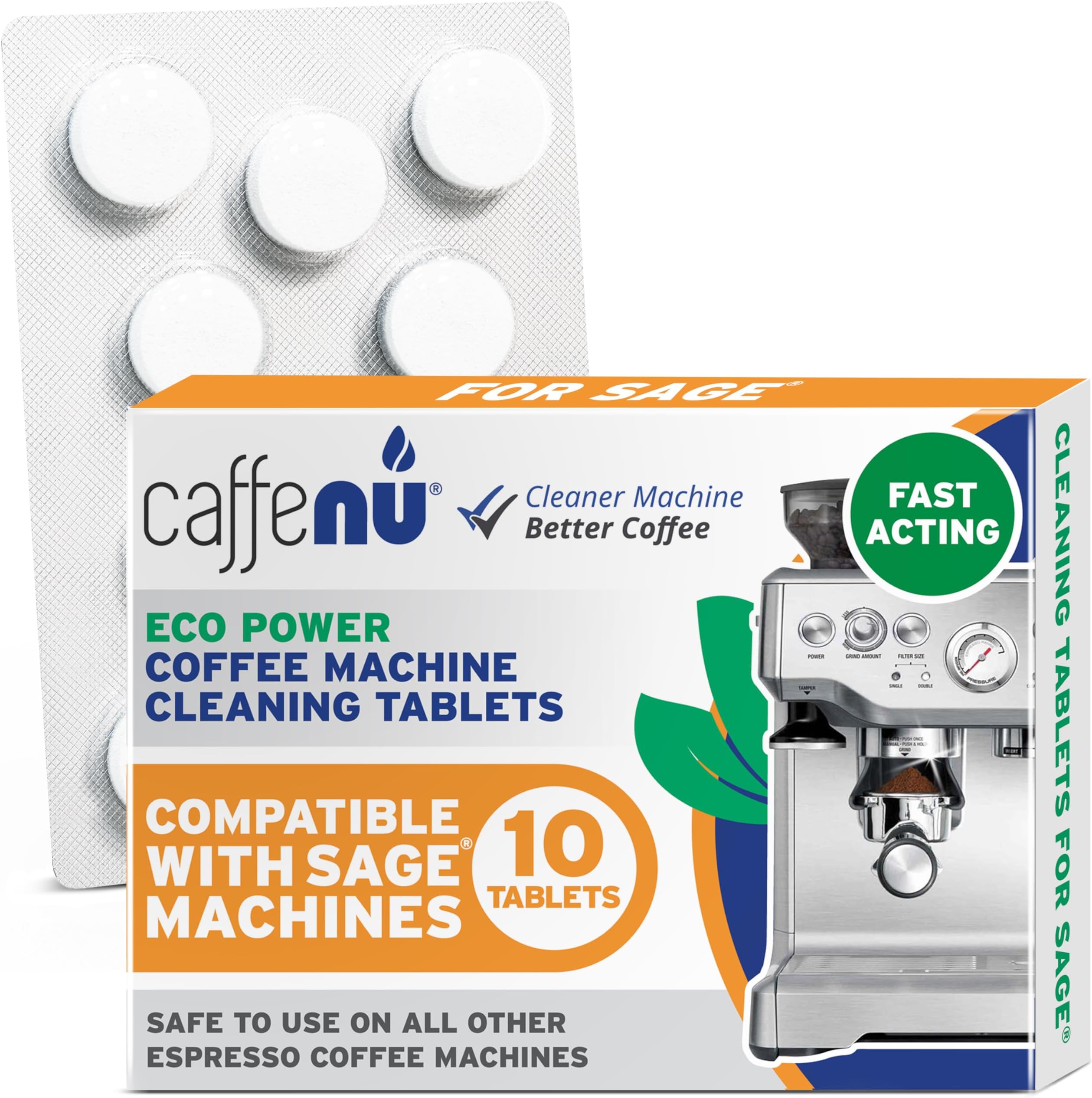 Sage & Breville Coffee Machine Cleaning Tablets 10 Pack x 1.4g | Espresso Machine Cleaning Tablets Clean Internal Parts, Portafilter, Inaccessible Areas | Used With Descaling