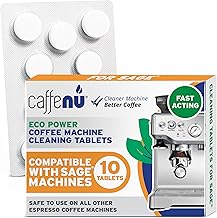 Caffenu Sage & Breville Coffee Machine Cleaning Tablets 10 Pack x 1.4g | Espresso Machine Cleaning Tablets Clean Internal Parts, Portafilter, Inaccessible Areas | Used With Descaling