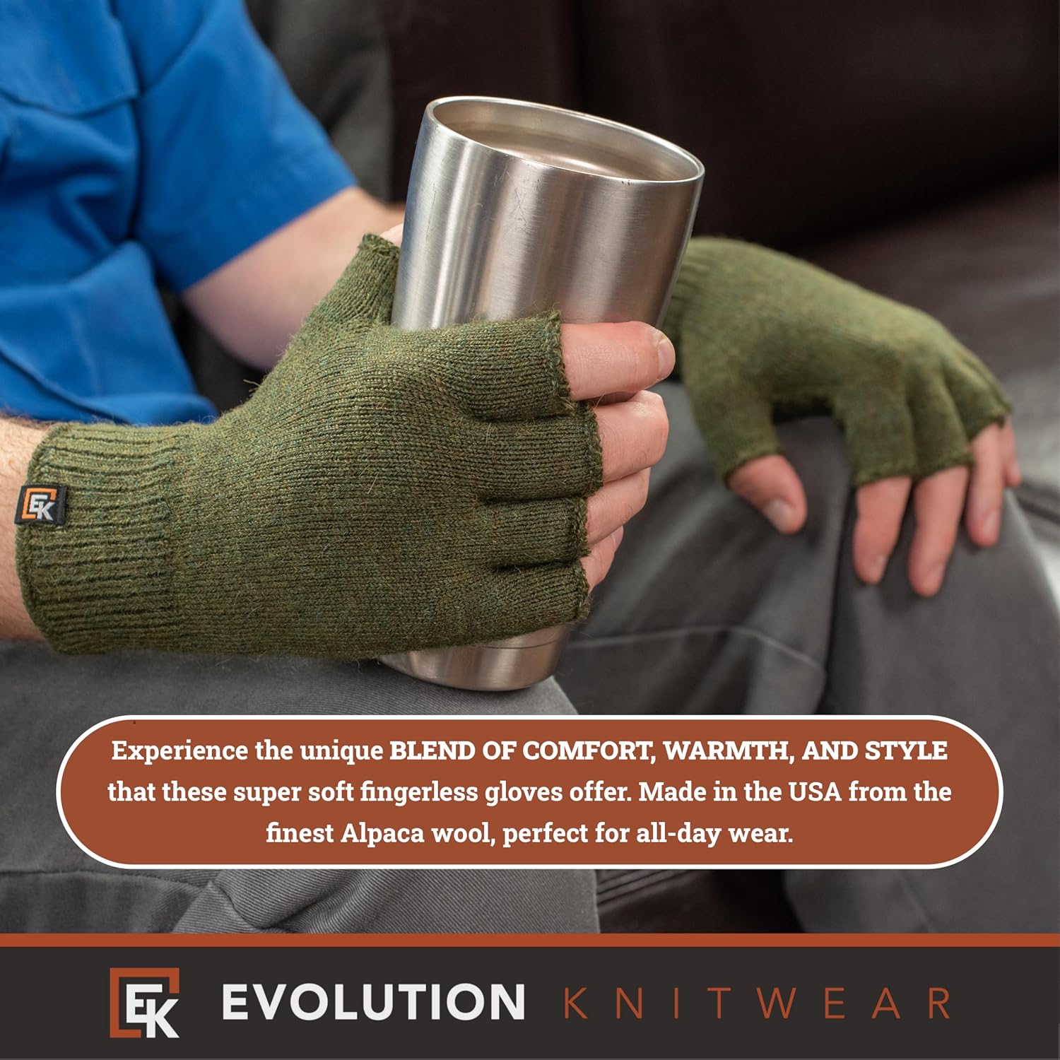 Evolution Knitwear Alpaca Knit Fingerless Gloves - Made in the USA - Super Soft Baby Alpaca - Large