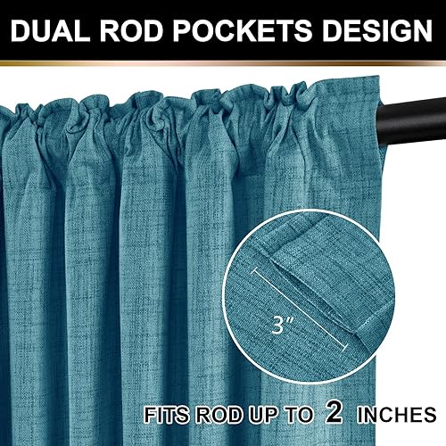 Miniatura 6 de 100% Blackout Shield Cortinas opacas de lino de 84 pulgadas de largo, juego de 2 paneles, anillos de clipcortinas opacas con bolsillo para barra,