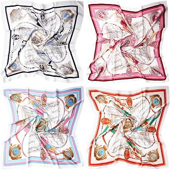 EasYoung 4Pcs 35 large square satin head scarf, silk square scarves, headscarves, like silky neck wrap or shawl